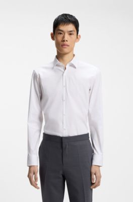 Camicia slim fit in popeline di misto cotone, Bianco