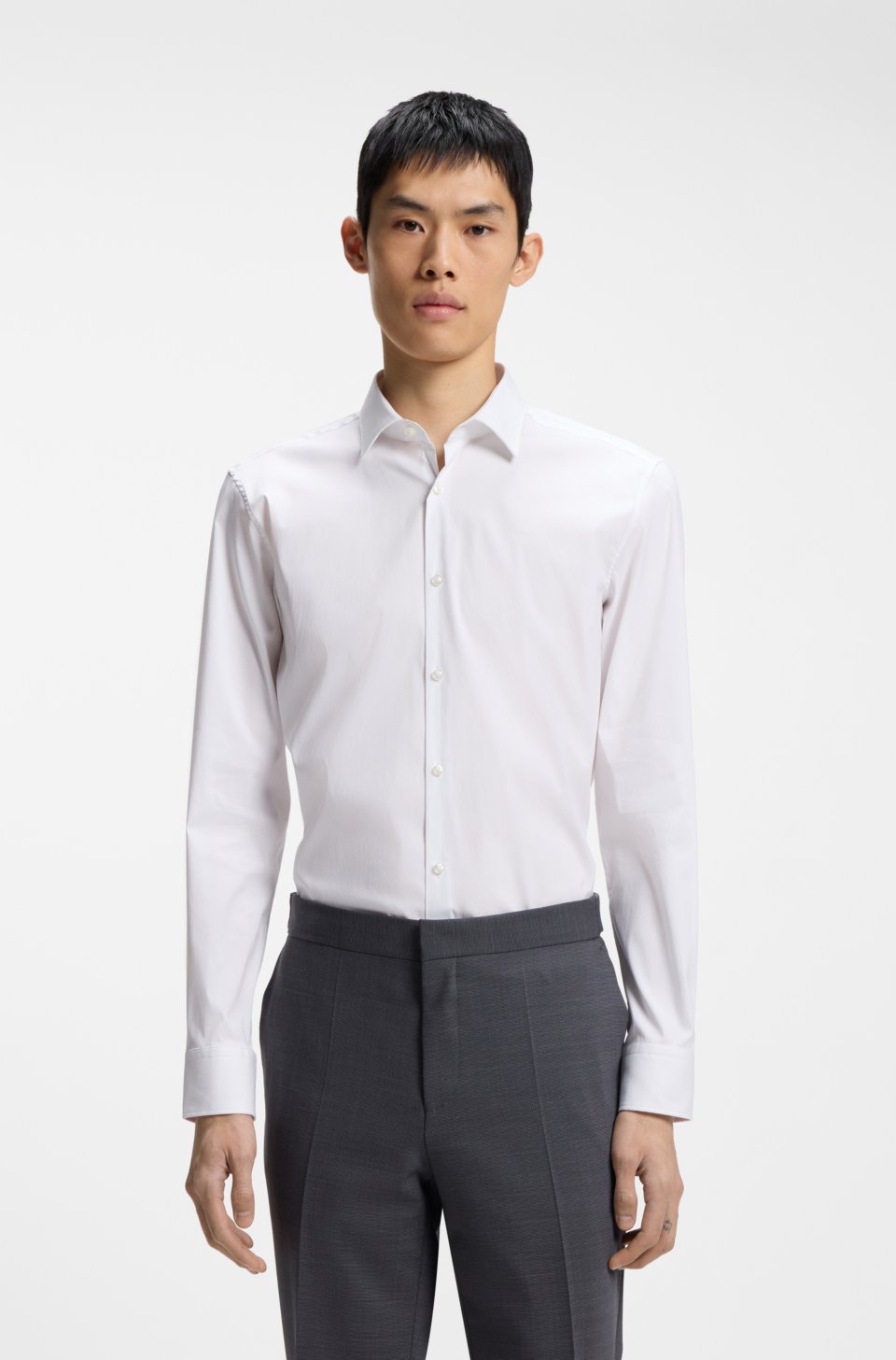 Slim-fit shirt in cotton-blend poplin