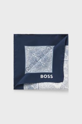 Printed pocket square in silk, Blue Patterned