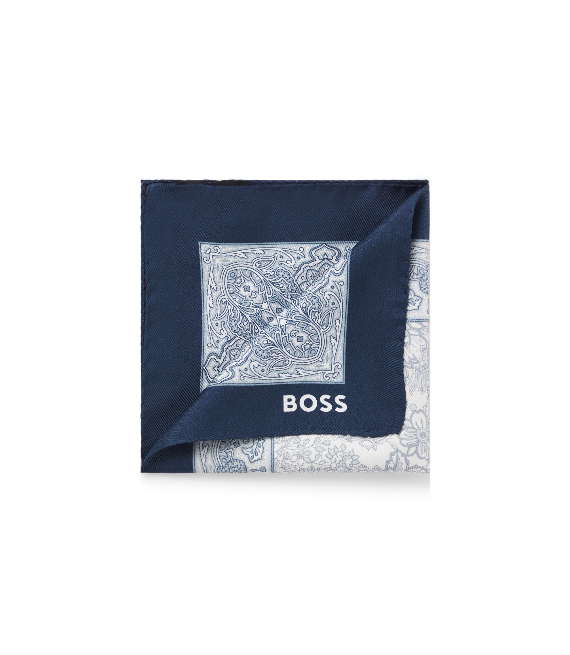 【新品タグ付/定価2.2万円】BOSS シルク100% ポケットチーフ BOSS - プリント ポケットチーフ シルク - ブルー パターン