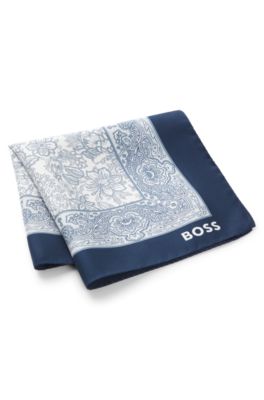Printed pocket square in silk, Blue Patterned
