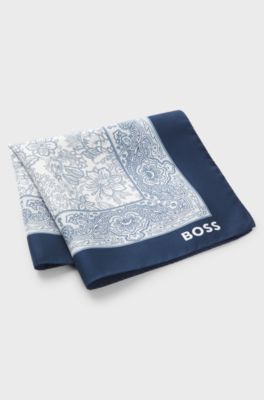 Pochette da taschino in seta con stampa, Blu a motivi