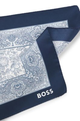 Printed pocket square in silk, Blue Patterned