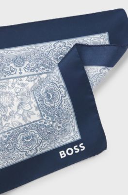 Printed pocket square in silk, Blue Patterned