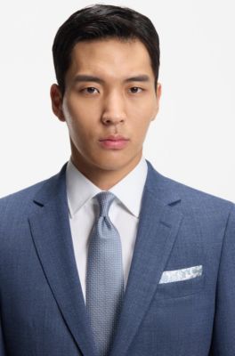 Printed pocket square in silk, Blue Patterned