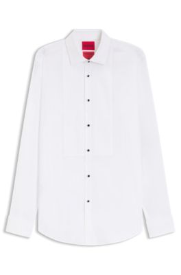 Slim-fit evening shirt in cotton-blend stretch poplin, White