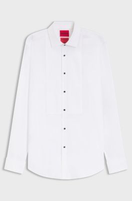 Camicia da smoking slim fit in popeline di misto cotone elasticizzato, Bianco