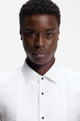 Slim-fit evening shirt in cotton-blend stretch poplin, White