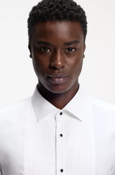 Slim-fit evening shirt in cotton-blend stretch poplin