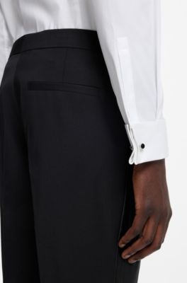 Camicia da smoking slim fit in popeline di misto cotone elasticizzato, Bianco