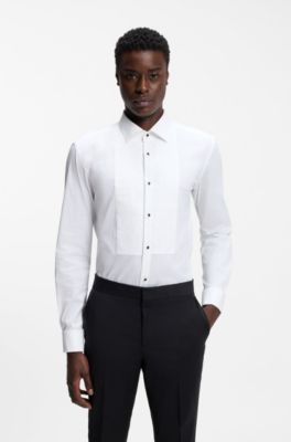 Camicia da smoking slim fit in popeline di misto cotone elasticizzato, Bianco