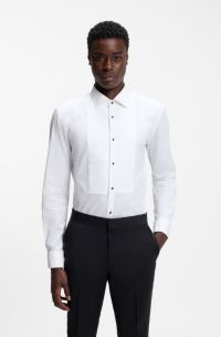Slim-fit evening shirt in cotton-blend stretch poplin, White