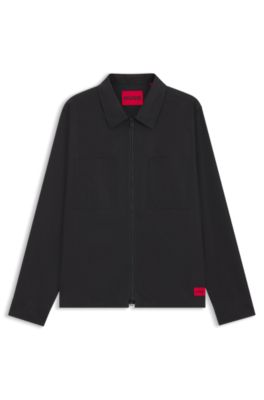 코튼 블렌드 캔버스 오버사이즈 핏 오버셔츠, 블랙