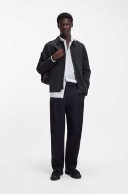 Oversized-fit overshirt in cotton-blend canvas, Black