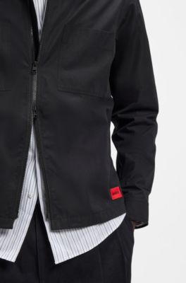 Oversized-fit overshirt in cotton-blend canvas, Black