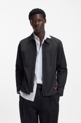 Oversized-fit overshirt in cotton-blend canvas, Black