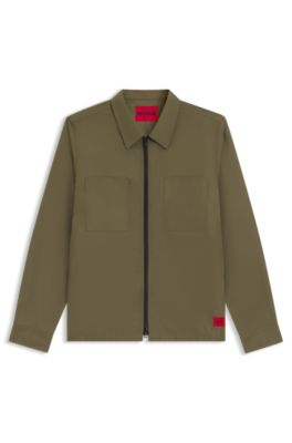 Oversized-fit overshirt in cotton-blend canvas, Khaki