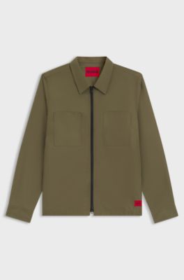 Chemise Oversize en toile de coton m&eacute;lang&eacute;, Kaki