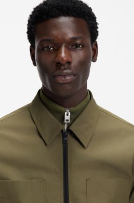 Oversized-fit overshirt in cotton-blend canvas, Khaki