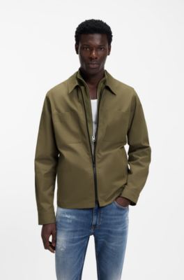 Oversized-fit overshirt in cotton-blend canvas, Khaki