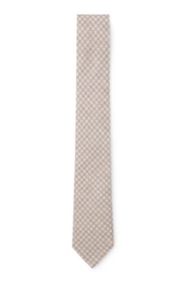 Patterned tie in cotton and wool, Beige Patterned