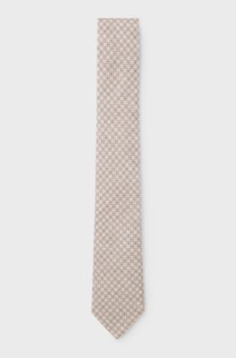 Patterned tie in cotton and wool, Beige Patterned
