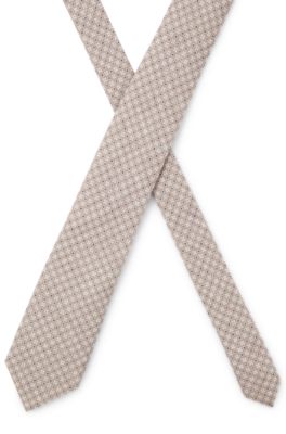 Patterned tie in cotton and wool, Beige Patterned