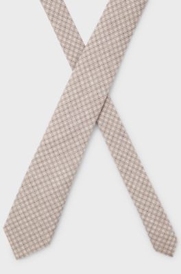 Patterned tie in cotton and wool, Beige Patterned