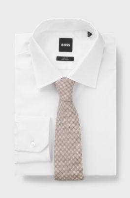 Patterned tie in cotton and wool, Beige Patterned