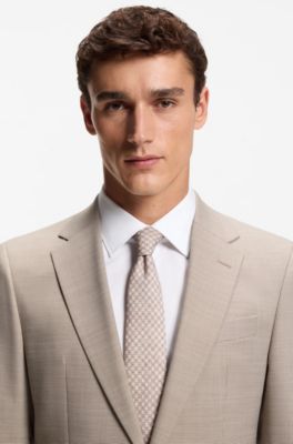 Patterned tie in cotton and wool, Beige Patterned