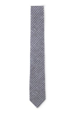 Patterned tie in cotton and wool, Blue Patterned