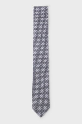 Patterned tie in cotton and wool, Blue Patterned