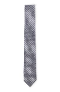Patterned tie in cotton and wool, Blue Patterned
