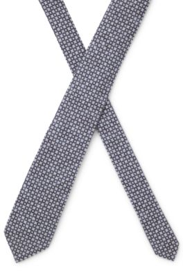 Patterned tie in cotton and wool, Blue Patterned