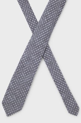 Patterned tie in cotton and wool, Blue Patterned