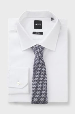 Patterned tie in cotton and wool, Blue Patterned