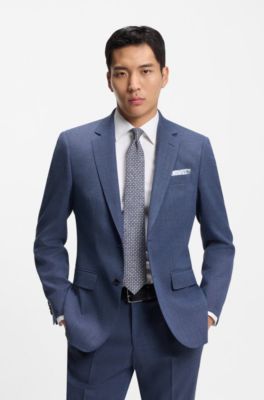 Patterned tie in cotton and wool, Blue Patterned