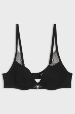 Embroidered underwire bra with Double B monogram, Black