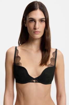 Embroidered underwire bra with Double B monogram, Black