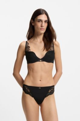 Sujetador bordado con aros y monograma Double&nbsp;B, Negro