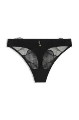 Embroidered thong with Double B monogram, Black