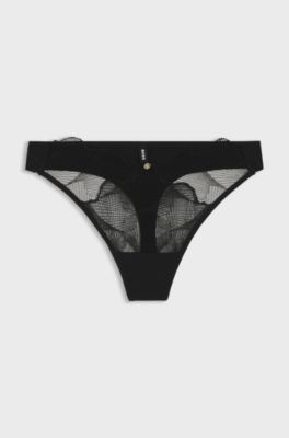 Embroidered thong with Double B monogram, Black