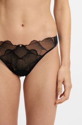 Embroidered thong with Double B monogram, Black