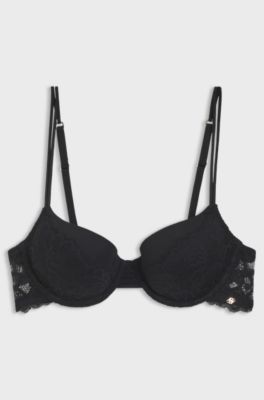 Soutien-gorge &agrave; armatures en dentelle avec bretelles doubles, Noir