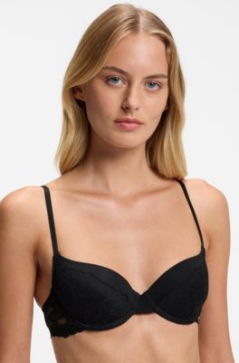 Soutien-gorge &agrave; armatures en dentelle avec bretelles doubles, Noir