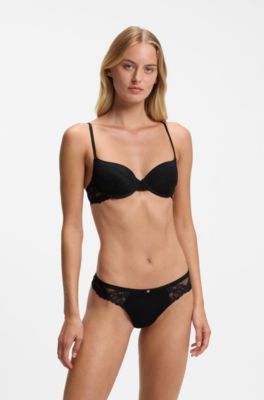 Soutien-gorge &agrave; armatures en dentelle avec bretelles doubles, Noir