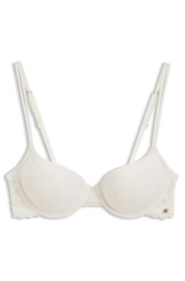 Lace underwire bra with double straps, White
