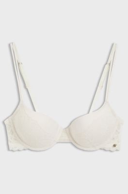 Lace underwire bra with double straps, White