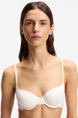 Lace underwire bra with double straps, White