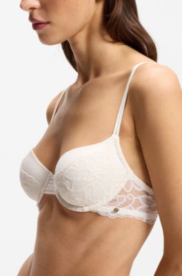 Lace underwire bra with double straps, White